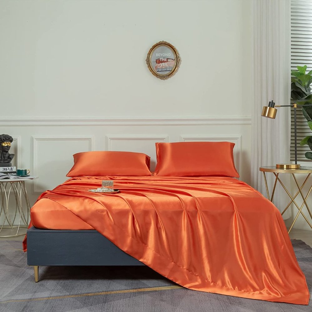 New 4 Pcs Satin Sheets Queen - Silk Silky Super Soft Extra Deep Pocket Queen set - Picture 4 of 16